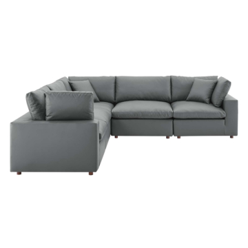 Modway Commix Down Filled Overstuffed Vegan-Leather 5-Piece Sectional Sofa-Gray