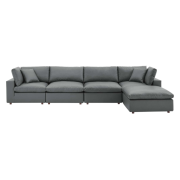 Modway Commix Down Filled Overstuffed Vegan Leather 5Piece Sectional Sofa-Gray