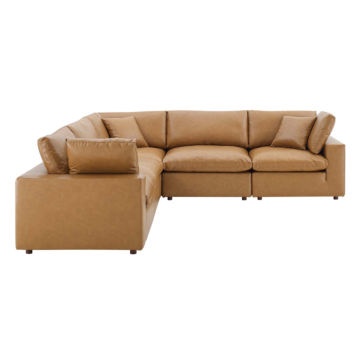 Modway Commix Down Filled Overstuffed Vegan-Leather 5-Piece Sectional Sofa-Tan