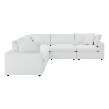 Modway Commix Down Filled Overstuffed Vegan-Leather 5-Piece Sectional Sofa-White