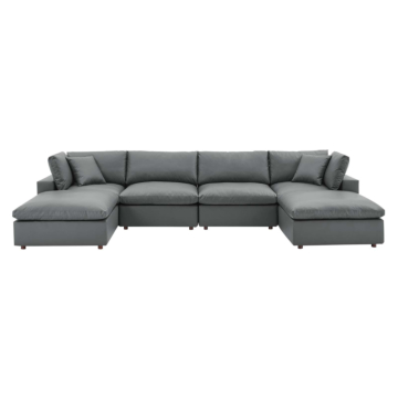 Modway Commix Down Filled Overstuffed Vegan Leather 6-Piece Sectional Sofa-Gray