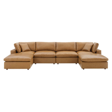 Modway Commix Down Filled Overstuffed Vegan Leather 6-Piece Sectional Sofa-Tan