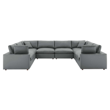 Modway Commix Down Filled Overstuffed Vegan Leather 8-Piece Sectional Sofa-Gray