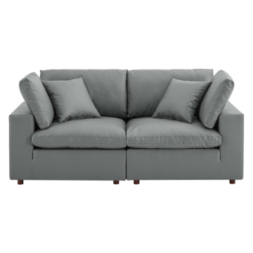 Modway Commix Down Filled Overstuffed Vegan Leather Loveseat-Gray