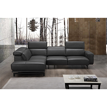 J & M Davenport Leather Sectional, Slate Gray