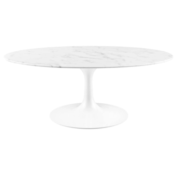 Modway Lippa 42" Oval Artificial Marble Coffee Table-White