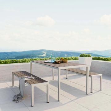 Modway Shore 3 Piece Outdoor Patio Aluminum Dining Set Silver Gray