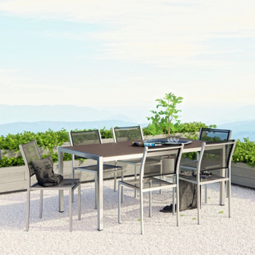 Modway Hore 7 Piece Outdoor Patio Aluminum Dining Set Silver Black