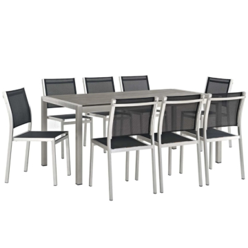 Modway Shore 9 Piece Outdoor Patio Aluminum Dining Set Silver Black