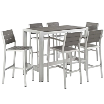 Modway Shore 7 Piece Outdoor Patio Aluminum Dining Set Silver Gray