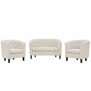 Modway Prospect 3 Piece Upholstered Fabric Loveseat and Armchair Set-Beige