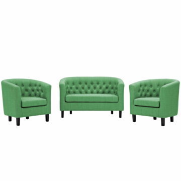 Modway Prospect 3 Piece Upholstered Fabric Loveseat and Armchair Set-Green