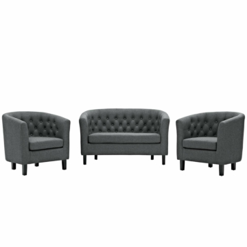 Modway Prospect 3 Piece Upholstered Fabric Loveseat and Armchair Set-Gray