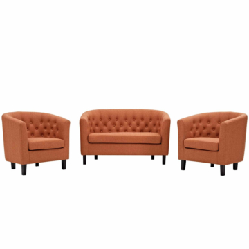 Modway Prospect 3 Piece Upholstered Fabric Loveseat and Armchair Set-Orange