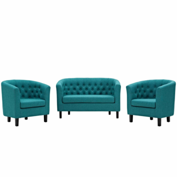 Modway Prospect 3 Piece Upholstered Fabric Loveseat and Armchair Set-Teal