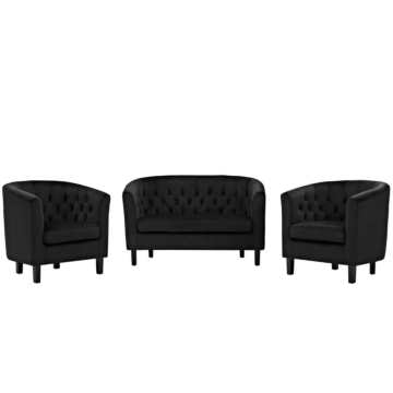 Modway Prospect 3 Piece Performance Velvet Loveseat and Armchair Set