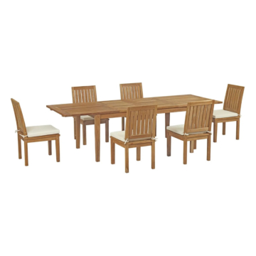 Modway Marina 7 Piece Outdoor Patio Teak Dining Set Natural White