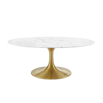 Modway Lippa 42" Oval Artificial Marble Coffee Table-Gold White