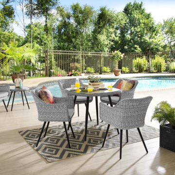 Modway Endeavor 5 Piece Outdoor Patio Wicker Rattan Dining Set Gray Gray