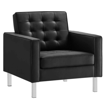 Modway Loft Tufted Upholstered Faux Leather Armchair-Silver Black