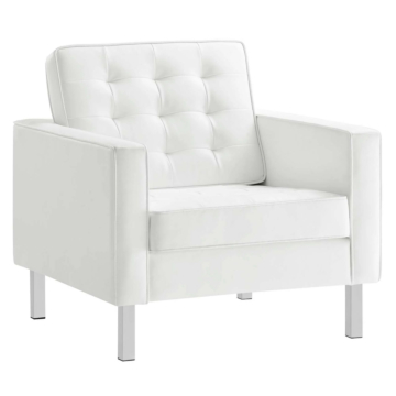 Modway Loft Tufted Upholstered Faux Leather Armchair-Silver White