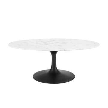 Lippa 42" Oval Artificial Marble Coffee Table-Black White