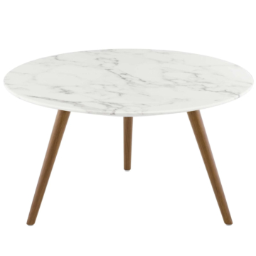 Modway Lippa 28" Round Artificial Marble Coffee Table with Tripod Base-Walnut White