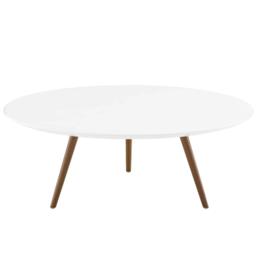 Modway Lippa 40" Round Wood Top Coffee Table with Tripod Base-Walnut White