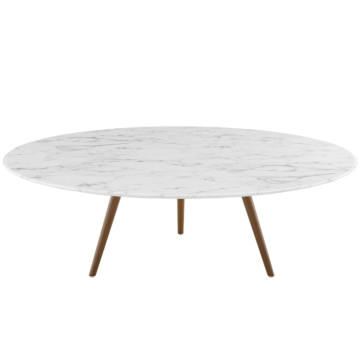 Modway Lippa 48" Round Artificial Marble Coffee Table with Tripod Base-Walnut White