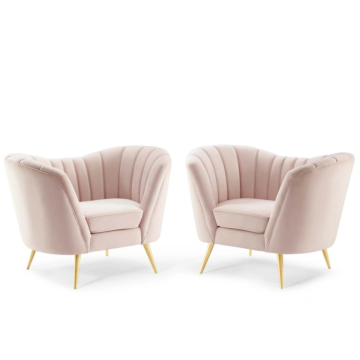 Modway Opportunity Performance Velvet Armchair Set of 2-Pink