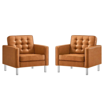 Modway Loft Tufted Vegan Leather Armchairs - Set of 2-Silver Tan