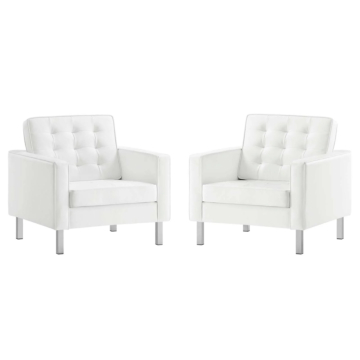 Modway Loft Tufted Vegan Leather Armchairs - Set of 2-White