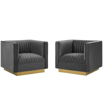 Modway Sanguine Vertical Channel Tufted Upholstered Performance Velvet Armchair Set of 2