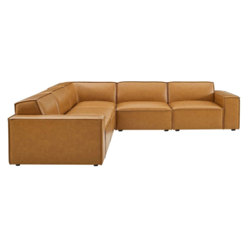 Modway Restore 5-Piece Vegan Leather Sectional Sofa-Tan