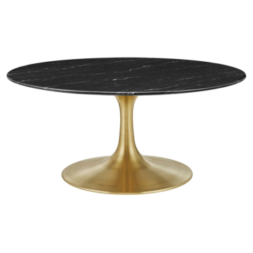 Modway Lippa 36" Round Artificial Marble Coffee Table-Gold Black