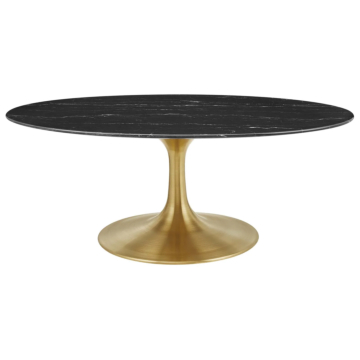 Modway Lippa 42" Oval Artificial Marble Coffee Table-Gold Black
