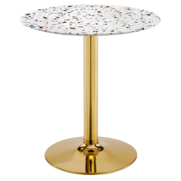Modway Verne 28" Round Terrazzo Dining Table Gold White