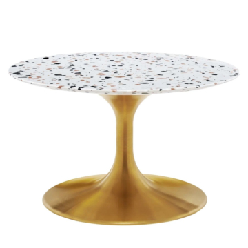 Modway Lippa 28" Round Terrazzo Coffee Table Gold White