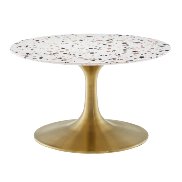 Modway Lippa 28" Round Terrazzo Coffee Table-Gold White