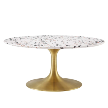 Modway Lippa 36" Round Terrazzo Coffee Table-Gold White