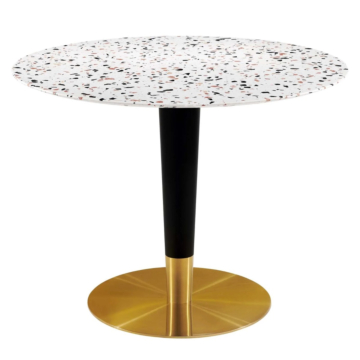 Modway Zinque 40" Round Terrazzo Dining Table Gold White