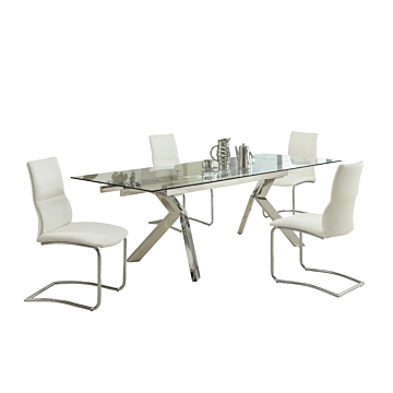 Chintaly ELLA-PIPER Contemporary Dining Set with Extendable Table & 4 Cantilever Chairs