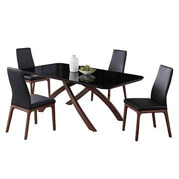 Chintaly Emily Dining Room Set with Black Glass Table & 4 Rosario Solid Wood Chairs