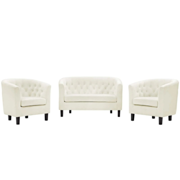 Modway Prospect 3 Piece Performance Velvet Loveseat and Armchair Set-Ivory