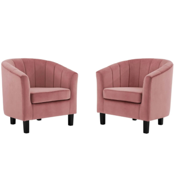 Modway Prospect Channel Tufted Performance Velvet Armchair Set of 2-Dusty Rose