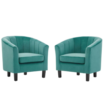 Modway Prospect Channel Tufted Performance Velvet Armchair Set of 2-Teal