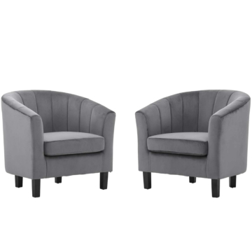 Modway Prospect Channel Tufted Performance Velvet Armchair Set of 2-Gray