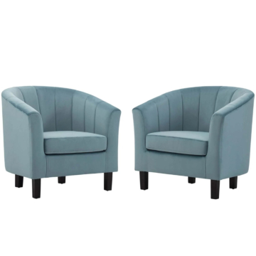 Modway Prospect Channel Tufted Performance Velvet Armchair Set of 2-Light Blue