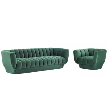 Modway Entertain Vertical Channel Tufted Performance Velvet Sofa and Armchair Set-Green