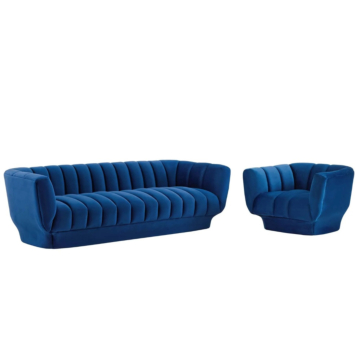 Modway Entertain Vertical Channel Tufted Performance Velvet Sofa and Armchair Set-Navy